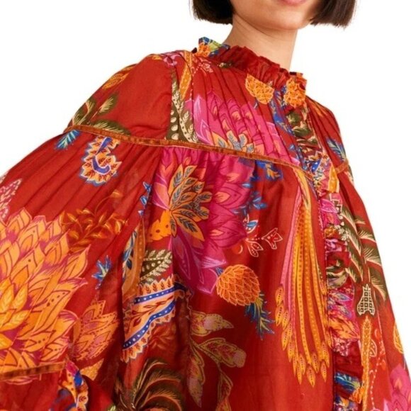 FARM Rio Mystic Bush Buttoned Blouse Red Boho Sz S - Picture 5 of 12